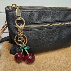 Red Rhinestone Glitter Cherry Keychain Purse charm Unbranded
